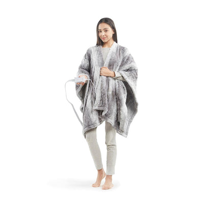 Beautyrest Zuri Reversible Faux Fur to Mink Electric Blanket, Auto Shut Off, Virtually Zero EMF, Multi Heat Setting, UL Certified, Machine Washable, Natural Marble Throw 50x70