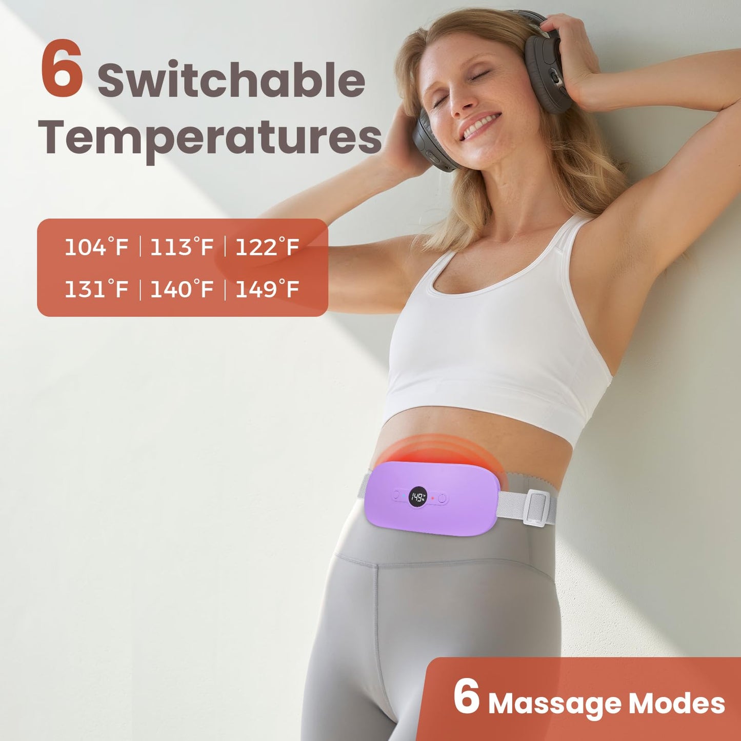 NOWWISH Heating Pad for Period Cramps Pain Relief, Portable Electric Cordless Menstrual Heating Pad Rechargeable with 6 Heat Levels and 6 Massage Modes, Christmas Gifts for Women Teen Girls, Pink