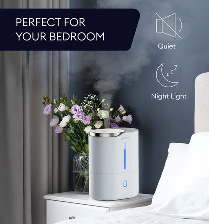GENIANI Ultrasonic Cool Mist Humidifier for Bedroom, Large Rooms, Home, 4L - Easy Fill & Clean Humidifier for Plants w/Auto Shut-off, 40H Runtime - Quiet, Top Fill Air Humidifier