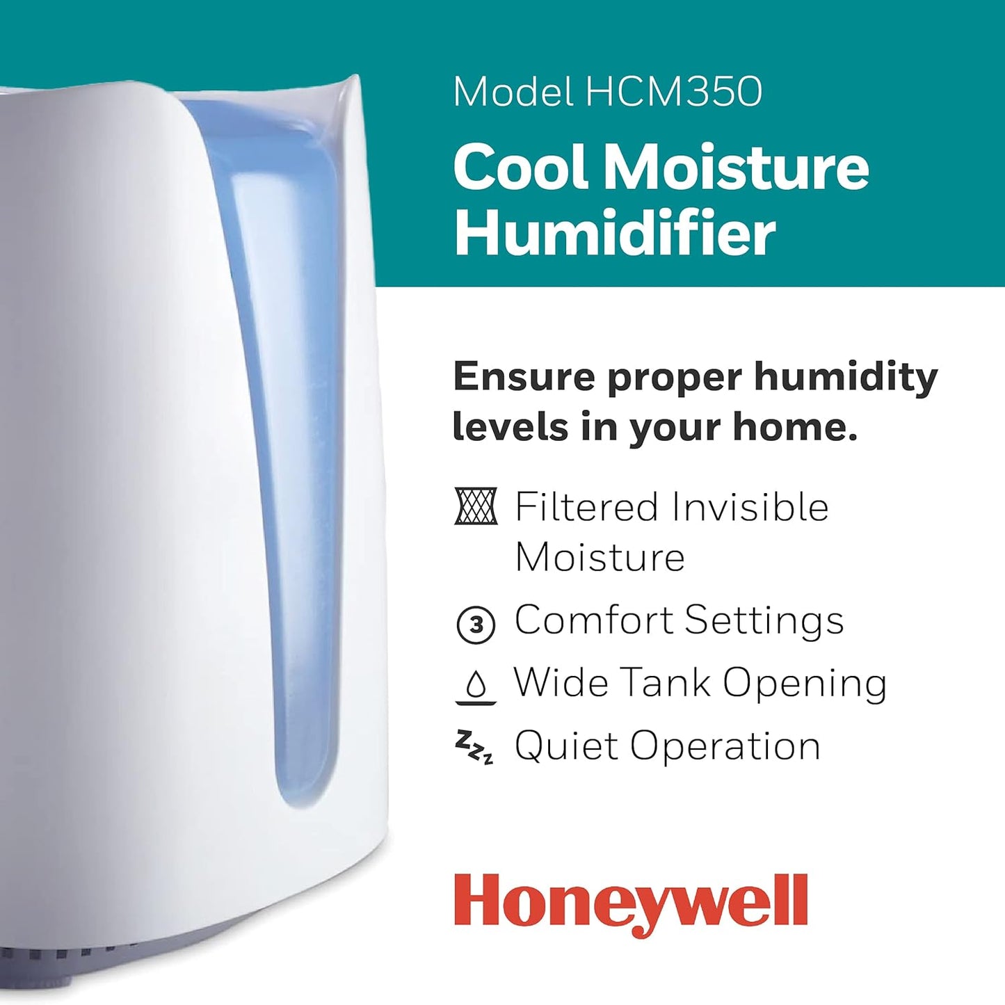 Honeywell Cool Moisture Humidifier, Medium Room, 1 Gallon Tank, White – Invisible Moisture Humidifier for Baby, Kids, Adult Bedrooms – Quiet and Easy to Clean with UV Technology for Everyday Comfort