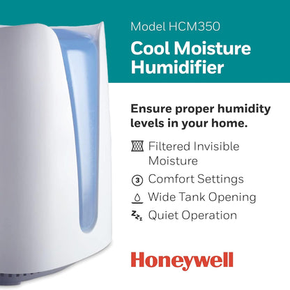 Honeywell Cool Moisture Humidifier, Medium Room, 1 Gallon Tank, White – Invisible Moisture Humidifier for Baby, Kids, Adult Bedrooms – Quiet and Easy to Clean with UV Technology for Everyday Comfort