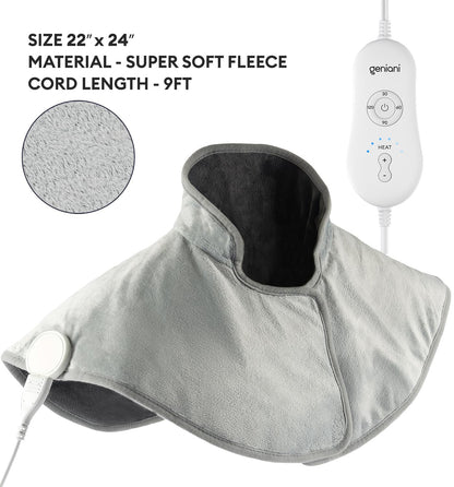GENIANI Electric Throw - XL Electric Heating Pad for Back Pain & Cramps Relief, Birthday for Women Men Auto Shut Off, Machine Washable, Heat Pad for Neck & Shoulder, 12×24", Tabby Gray
