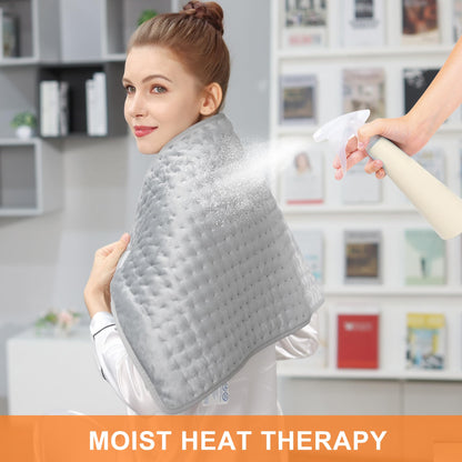 Heating Pad,Electric Heating Pads for Back,Neck,Abdomen,Moist Heating Pad for Shoulder,Knee,Arms,Legs,Dry/Moist Heat & Auto Shut Off,Birthday Gifts for Men and Women(Light Gray, 24''×12'')