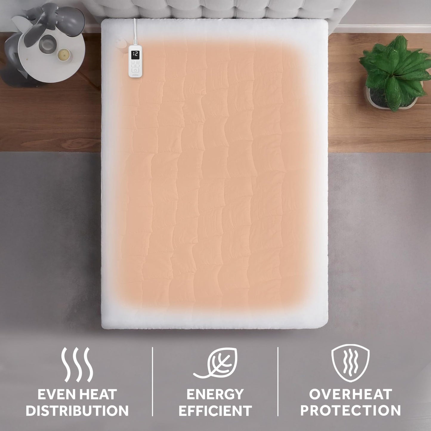 Sunbeam Premium Quilted Electric Heated Mattress Pad Twin 39" x 75" - 12 Heat Settings, 12-Hour Selectable Auto Shut-Off, Fast Heating, Warming Bed, Machine Washable, Extra-Soft Warm Cozy