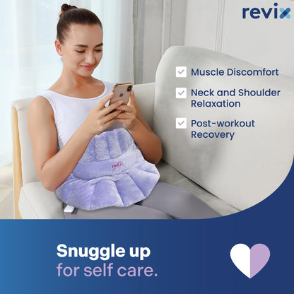REVIX Microwavable Heating Pad for Neck Shoulders and Back, Microwave Heated Neck Wrap with Moist Heat, Light-Gray