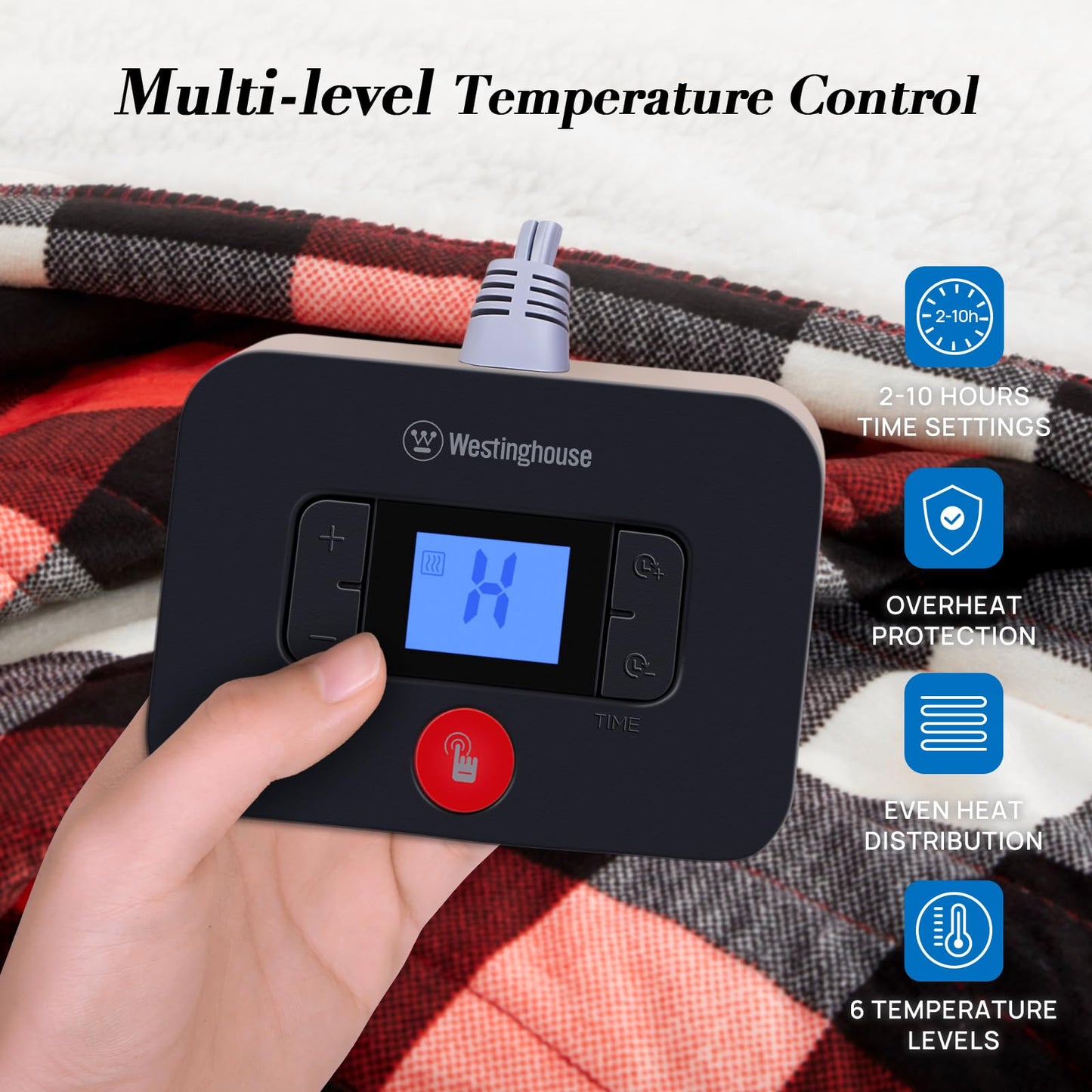 Westinghouse Heated Throw Blanket, Flower Jacquard Electric Blanket Throw with 6 Heating Levels and 2-10 Hours Auto-Off, Flannel to Sherpa Super Cozy Heated Blanket, Machine Washable (50" x 60" Beige)