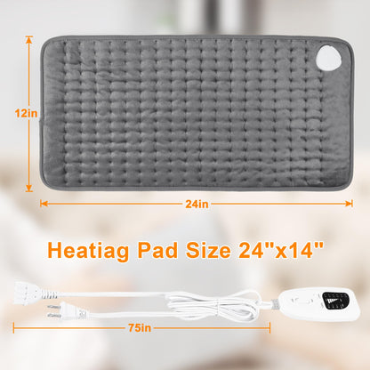 Heating Pad,Electric Heating Pads for Back,Neck,Abdomen,Moist Heating Pad for Shoulder,Knee,Arms,Legs,Dry/Moist Heat & Auto Shut Off,Birthday Gifts for Men and Women(Light Gray, 24''×12'')