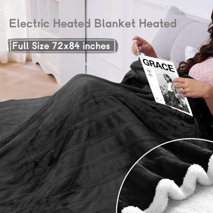 Heated Blanket Electric Blanket Full Size 72''x84'', Soft Flannel Heating Blanket with 1-10 Hour Auto Off - 6 Heat Settings - Machine Washable - Dark Grey