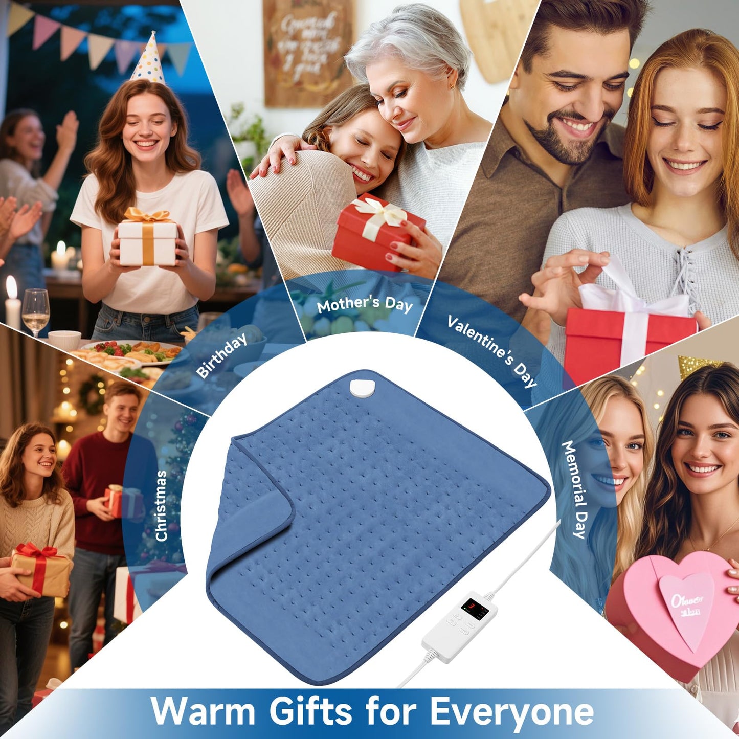 Heating Pad for Back, Large Heating Pads for Body Muscle Pain Cramps Relief, 6 Heat Settings Machine Washable Electric Heating Pad, Birthday Christmas Gifts for Women Mom