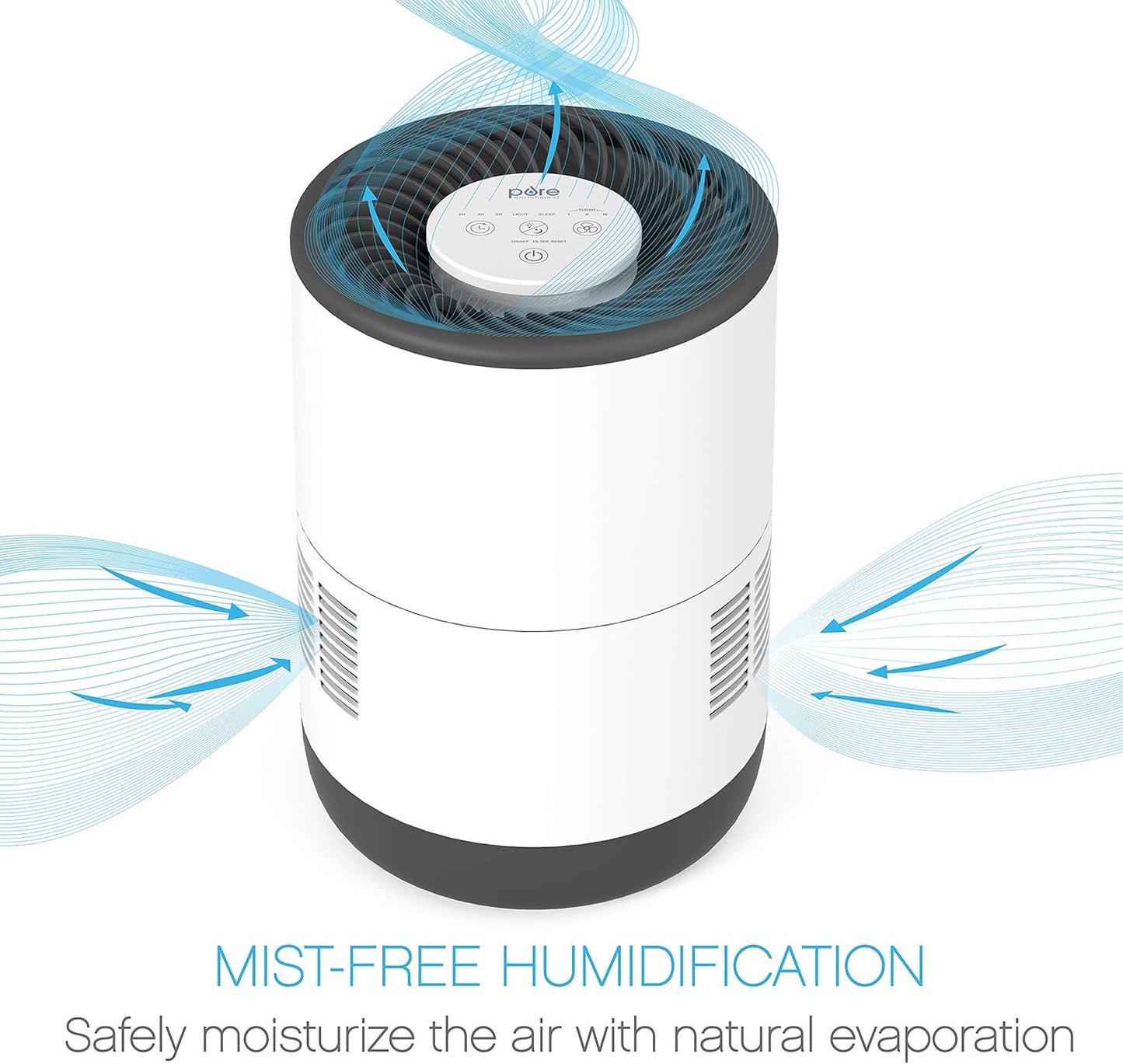 Pure Enrichment MistAire Eva - Mist-Free Evaporative Humidifier (2.8L) with Antibacterial Filter, 4-Speeds, Large Room Coverage up to 500 sq. ft., and Auto Shut-Off Timer