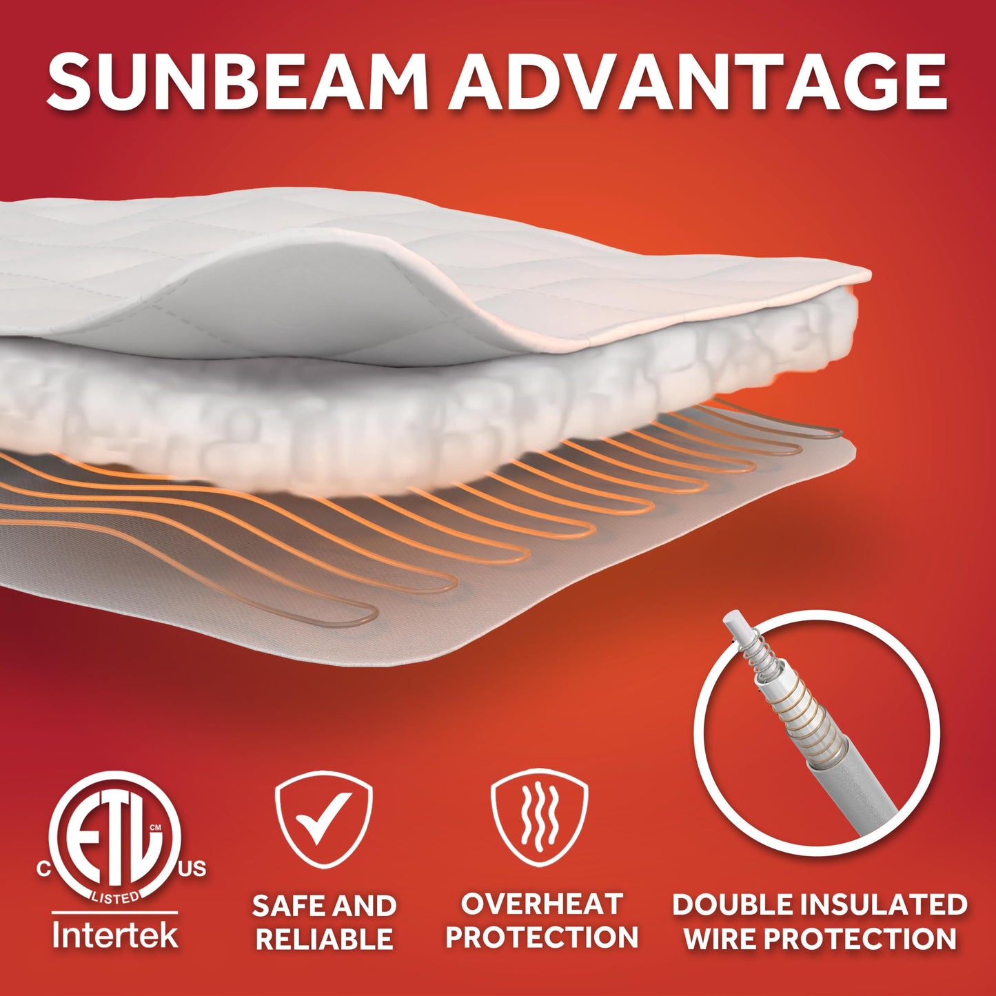 Sunbeam Premium Quilted Electric Heated Mattress Pad Twin 39" x 75" - 12 Heat Settings, 12-Hour Selectable Auto Shut-Off, Fast Heating, Warming Bed, Machine Washable, Extra-Soft Warm Cozy