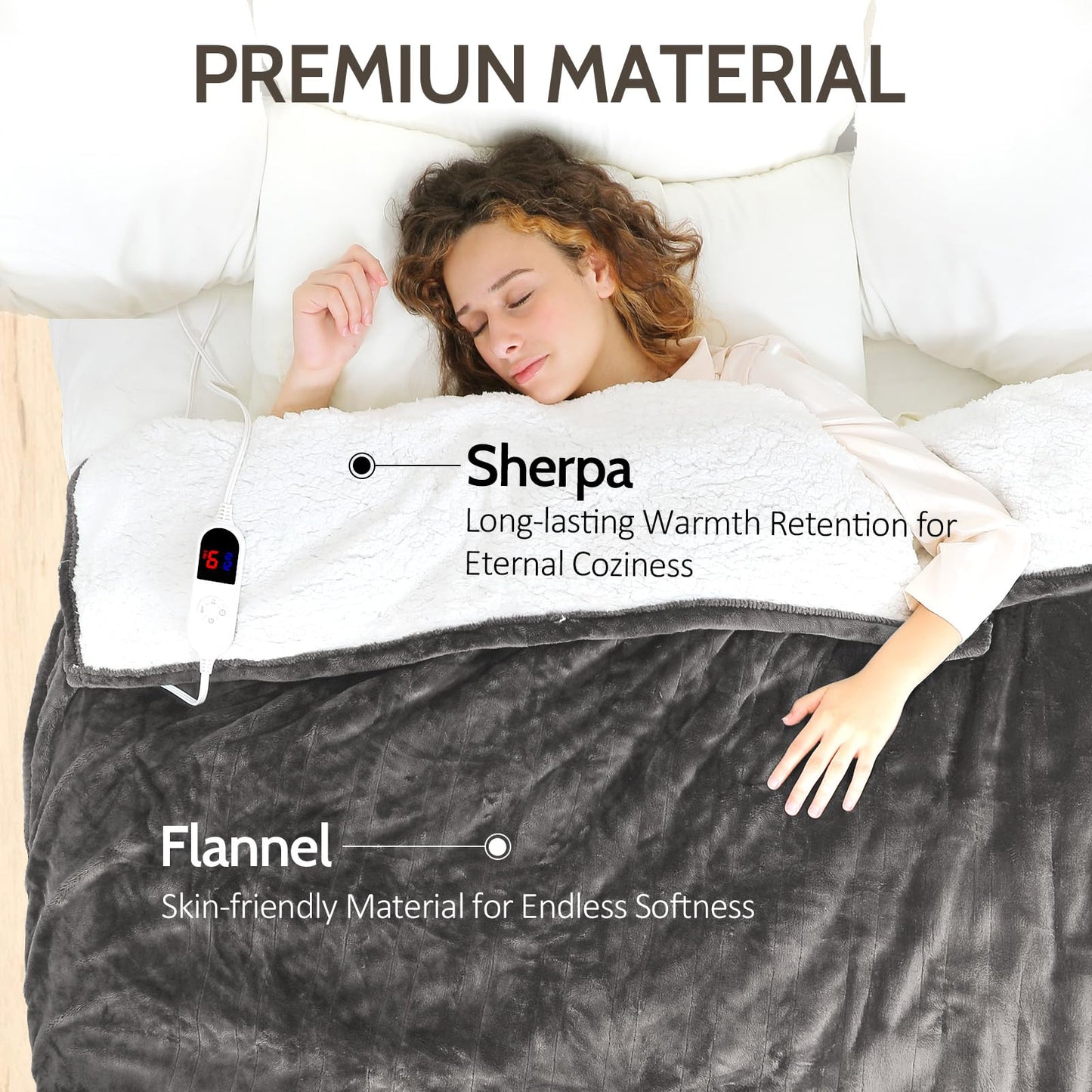 HOW'S MY HOUSE Heated Blanket Throw 50" x 60", Electric Blanket with 12 Time Settings & 6 Heating Levels, Over-Heat Protection, Flannel Sherpa Super Cozy with ETL Certification, Gray
