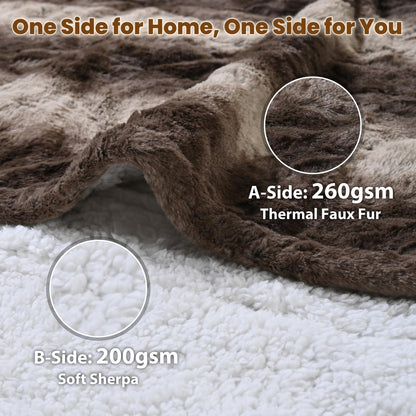 Bearhug Electric Blanket King Size 100" x 90", Dual Controller Heated Blanket, White Flower Patterns Faux Fur & Warm Sherpa, 10-Heat Levels & 1-12H Auto Off,ETL, Machine Washable