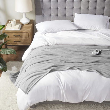 Serta Luxuriously Soft Plush Electric Blanket Fast Heating Cozy Cover, Safety Auto Shut Off Timer, Low EMF, Multi Heat Setting, ETL Certified, Machine Washable, Grey King (92 in x 100 in)