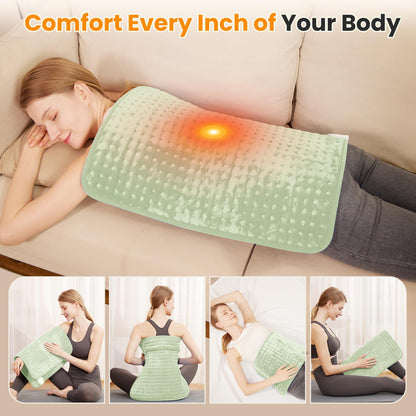Electric Heating Pad for Back Pain Relief & Cramps - 6 Heat Settings,Auto Shut Off,Moist Heat Options,Portable Heated Pads for Neck/Shoulder Machine Washable Gift for Men Women,Grey,12"x24"