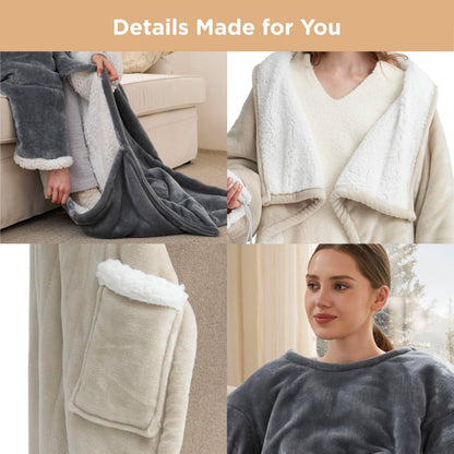 Bedsure Heated Blanket Wearable Shawl - Electric Wrap Poncho Blanket Hoodie for Adult, Birthday Gifts for Mom Women, Sherpa Heating Throw with 4 Time Settings & 6 Heat Settings, 55x64 inches, Grey