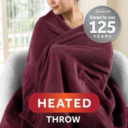 Sunbeam Electric Throw Royal Mink Sherpa Heated Blanket, 4 Heat Settings, 4-Hour Auto Shut-Off, Fast Heating, Luxurious and Ultra Comfy, Night Fog Color, 50" x 60"