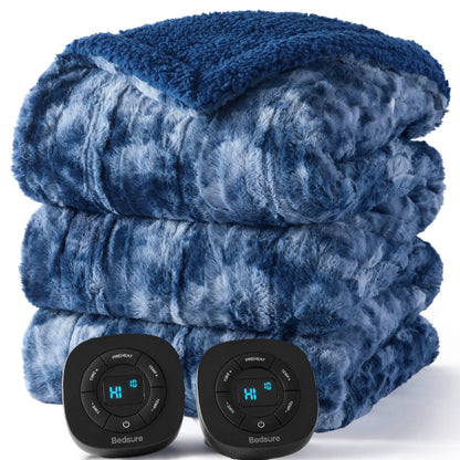 Bedsure Electric Blanket King Size - Dual Control Heated Blanket King Size, Fast Heating with 10 Time Settings & 10 Heat Settings, Warm Gift for Grandma (100x90 inches, Grey)