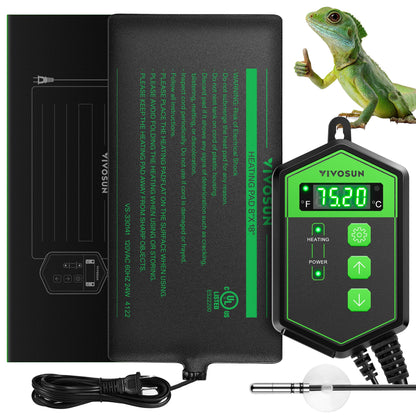 VIVOSUN Reptile Heating Pad 8x12 Inch with Thermostat Combo Under Tank Terrarium Heating Mat for Turtles, Lizards, Frogs, and Other Reptiles
